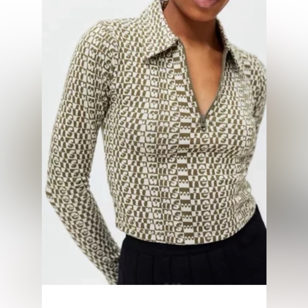 Stylish let’s Fran’s Olive Green Patterned Women's Top